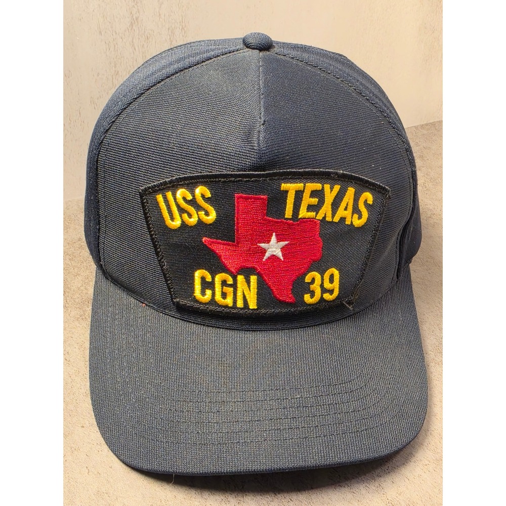 Vintage‎ USS Texas CGN 39 Navy Blue Snapback Hat North Star Military Trucker Cap